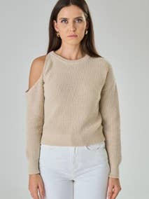 Cashmere blend sweater with shoulder slit - Anastasia