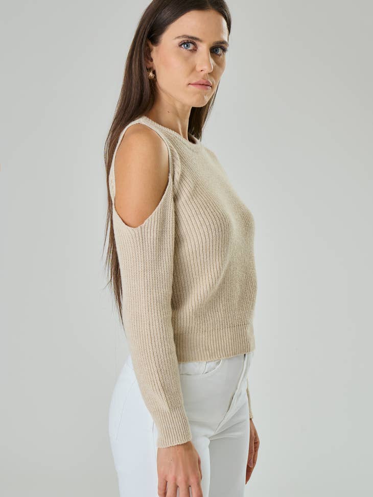 Cashmere blend sweater with shoulder slit - Anastasia