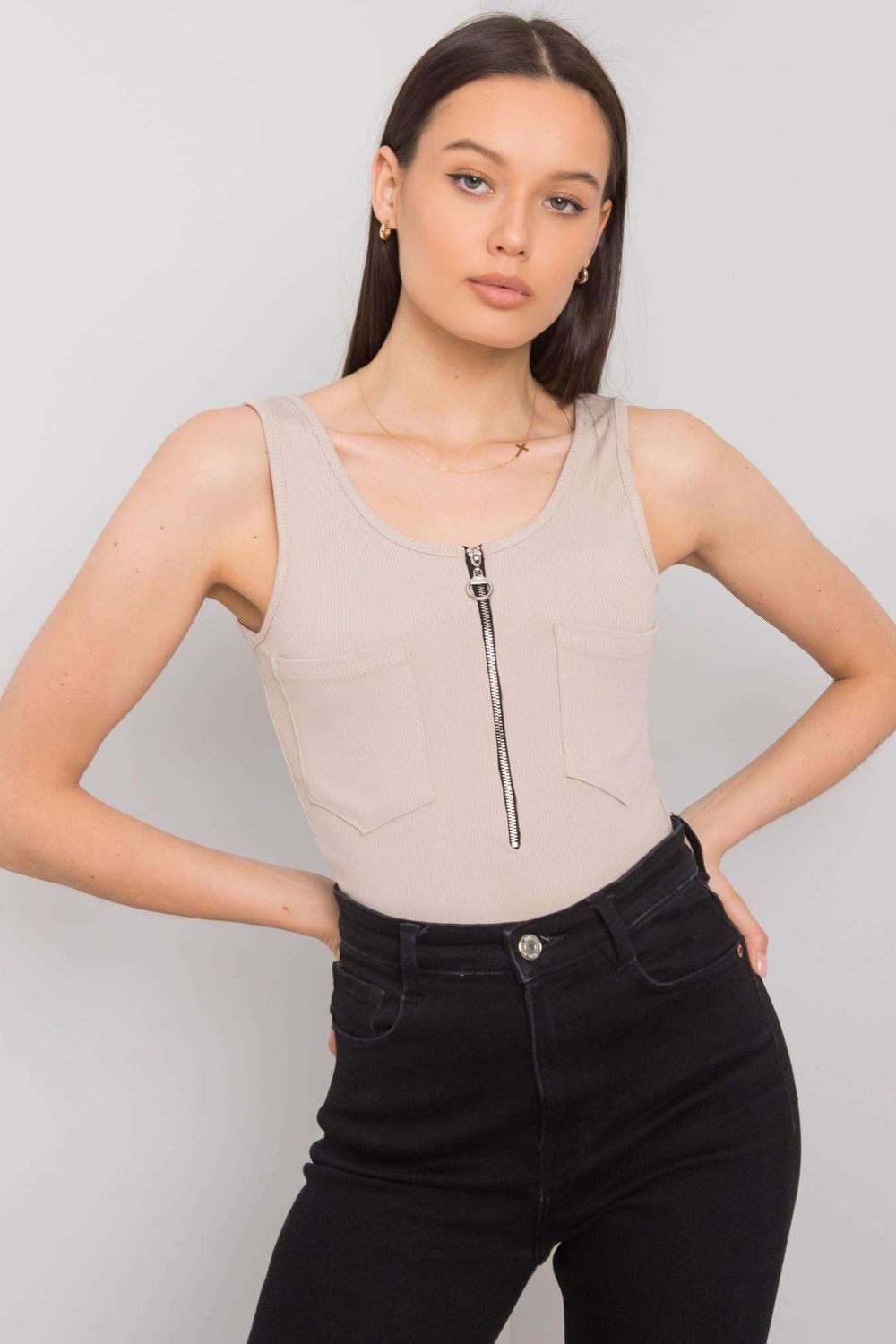 Koszulka Top MOdel DHJ-TP-13287.36P Beige - Italy Moda-0