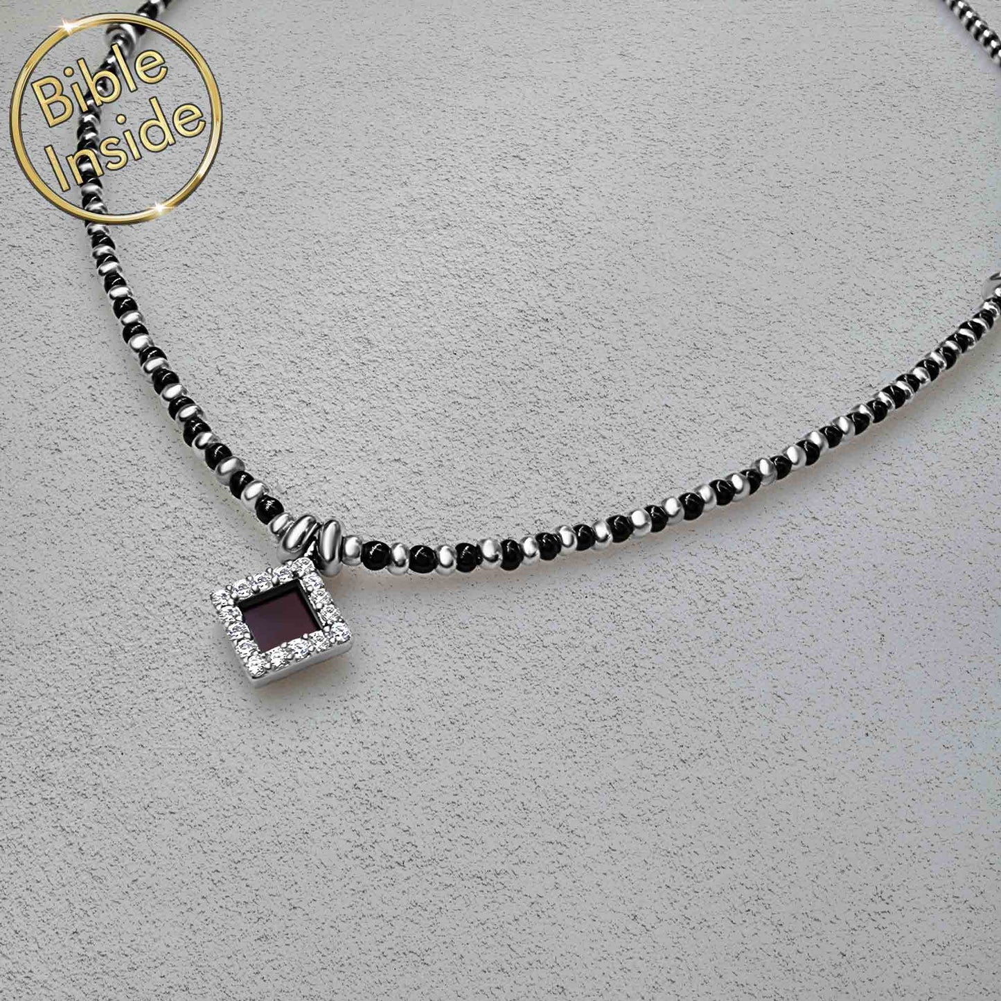 Christian Jewelry Necklace with Nano Bible Charm - Night Silver Pendant-4