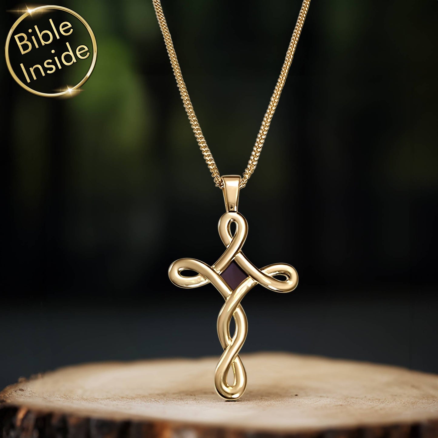 Infinity Cross Pendant Necklace With Holy Bible Inside - Eternal Grace Pendant-1