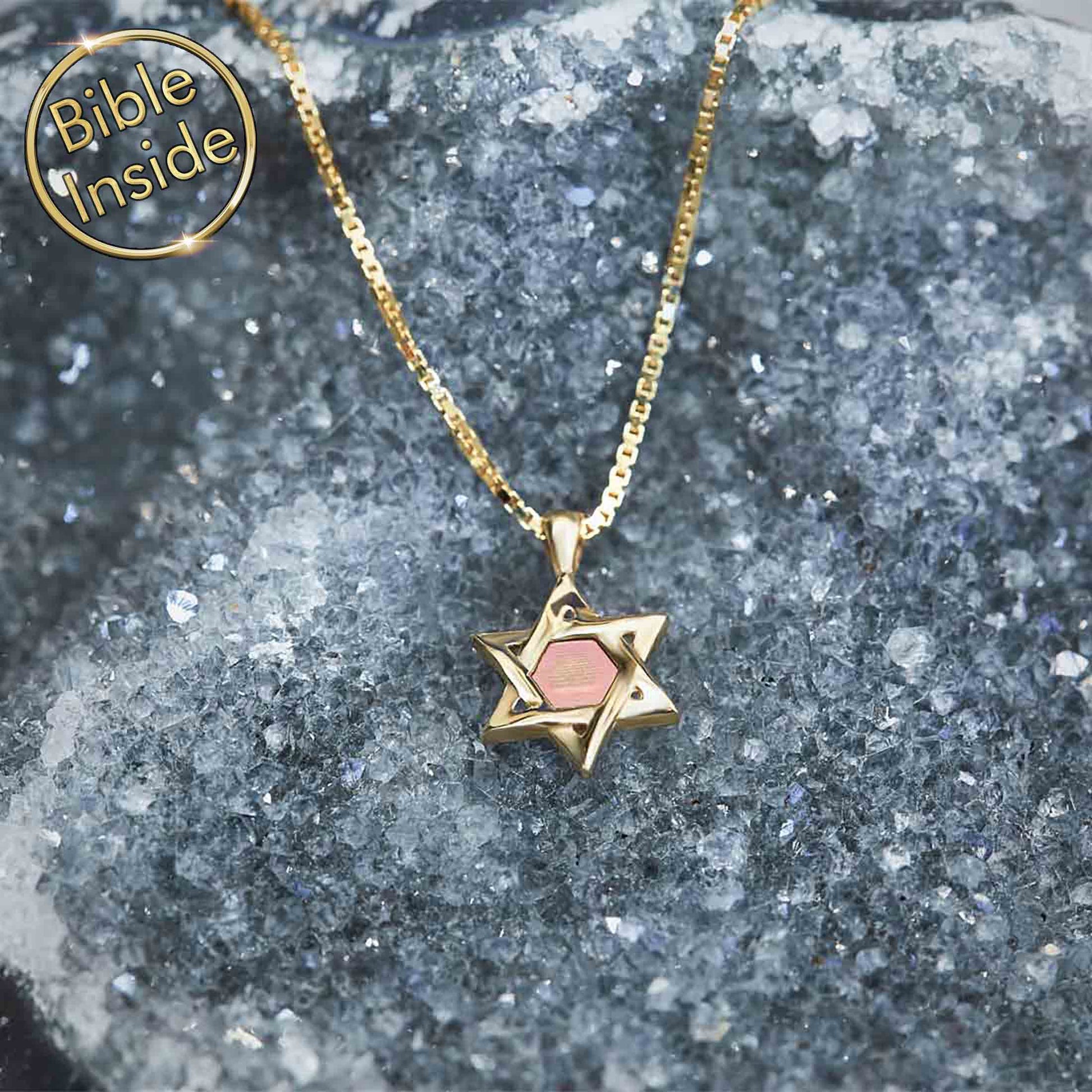 Small Star-of-David Necklace with Nano Bible - David Star 12 Pendant-3