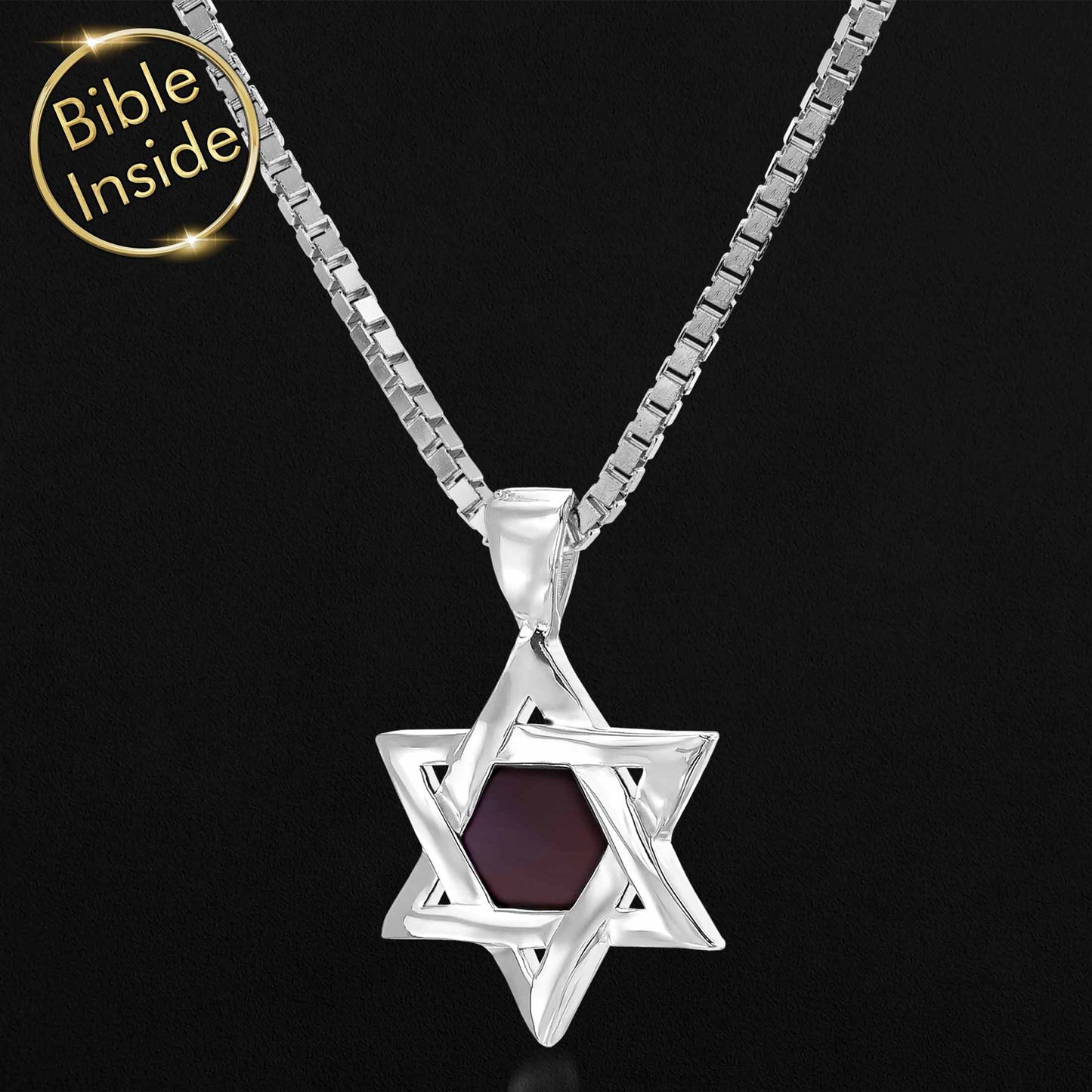 Small Star-of-David Necklace with Nano Bible - David Star 12 Pendant-5