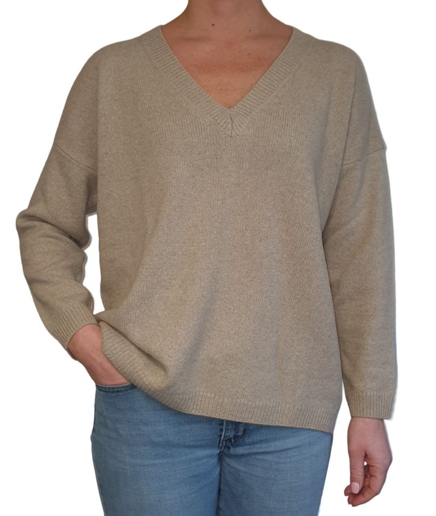 Maglia Donna Over Scollo a V Cashmere Rigenerato-1