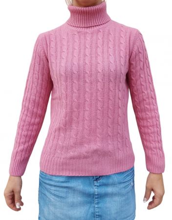 Maglia donna a trecce collo alto in cashmere rigenerato-7