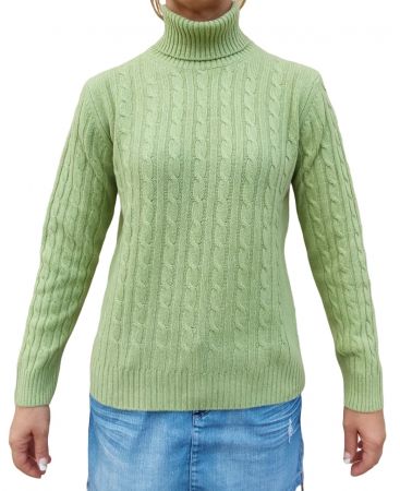 Maglia donna a trecce collo alto in cashmere rigenerato-8