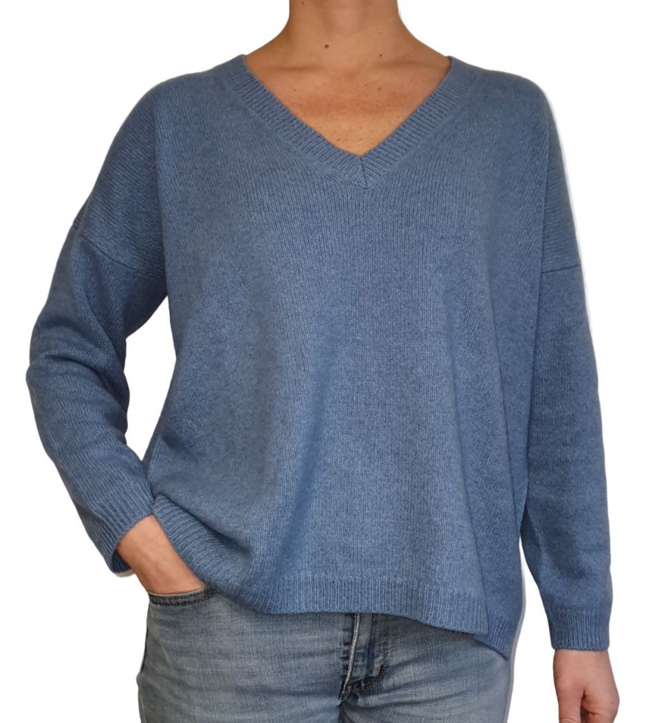 Maglia Donna Over Scollo a V Cashmere Rigenerato-0