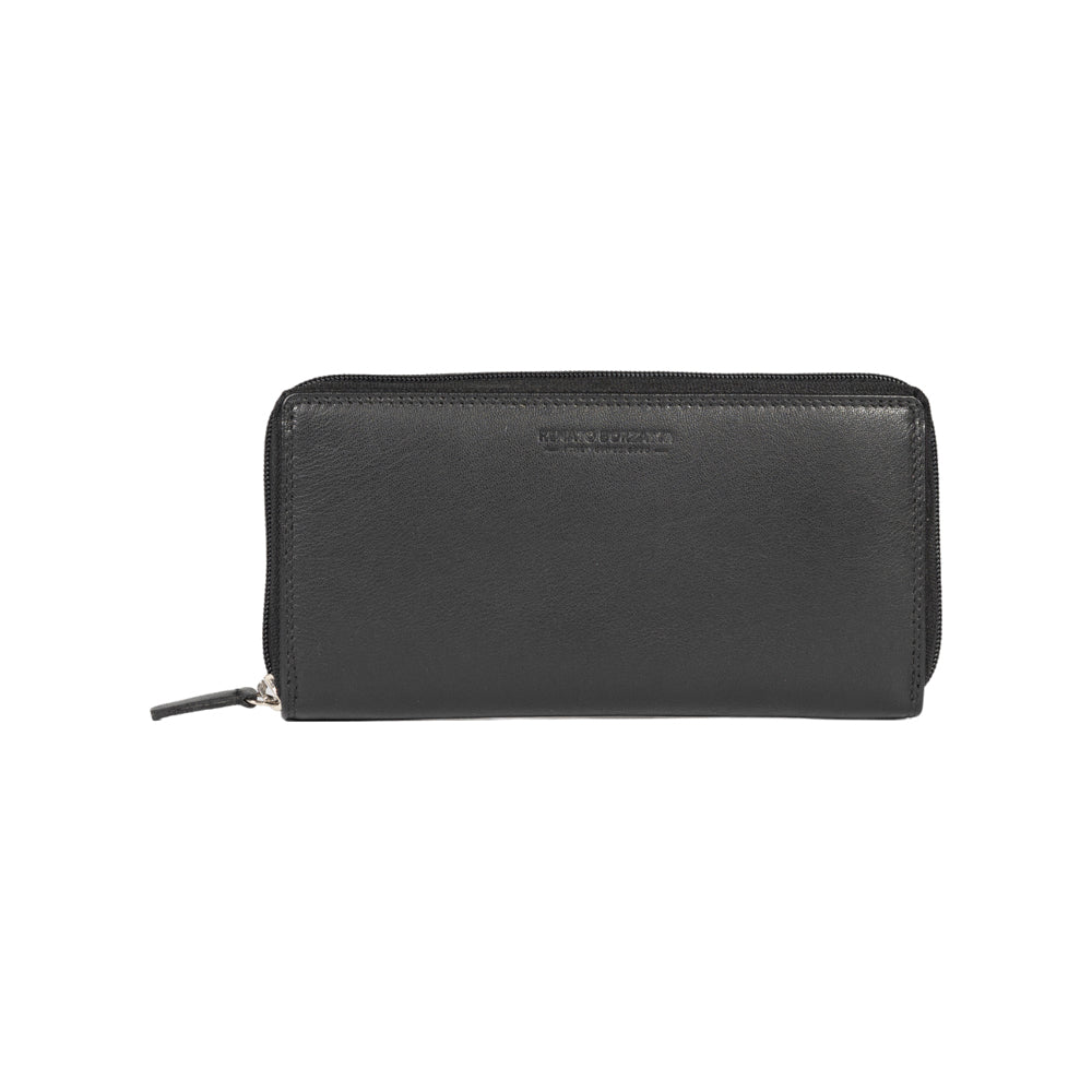 RB12080A | Women's Wallet in Genuine Full Grain Leather, with Light Grain. Black Color. RFID Protection. Dimensions: 20 x 10 x 2.5 cm. Packaging: Gift box bottom/lid-2