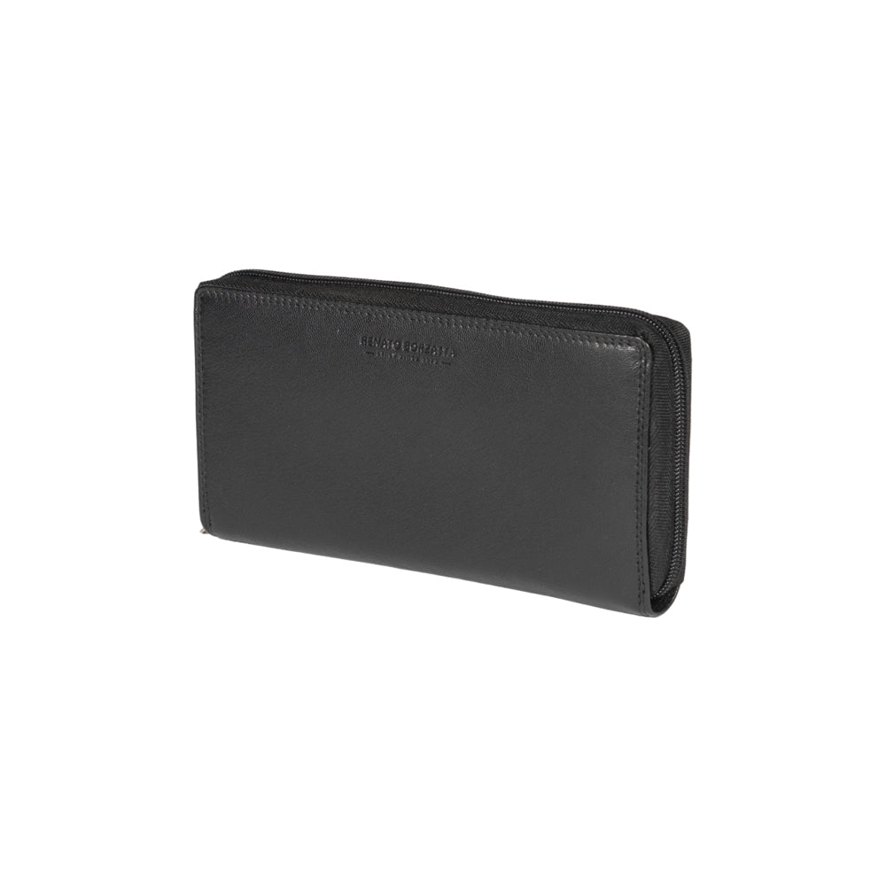 RB12080A | Women's Wallet in Genuine Full Grain Leather, with Light Grain. Black Color. RFID Protection. Dimensions: 20 x 10 x 2.5 cm. Packaging: Gift box bottom/lid-0