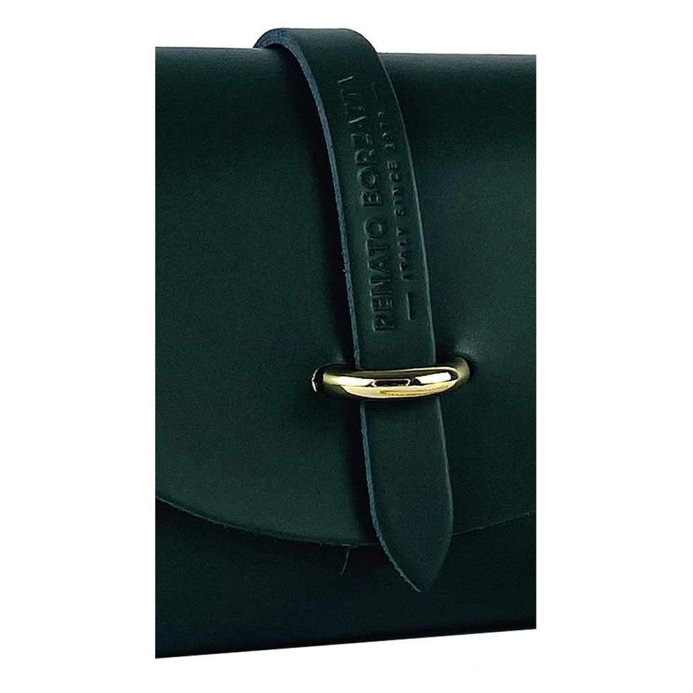 RB1001E | Borsa Piccola in Vera Pelle Made in Italy con Tracollina removibile e passante di chiusura in metallo Oro Lucido - Colore Verde - Dimensioni: cm 16,5 x 11 x 8-4