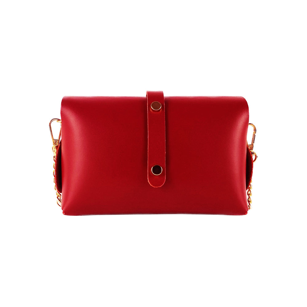 RB1001V | Borsa Piccola in Vera Pelle Made in Italy con Tracollina removibile e passante di chiusura in metallo Oro Lucido - Colore Rosso - Dimensioni: cm 16,5 x 11 x 8-3