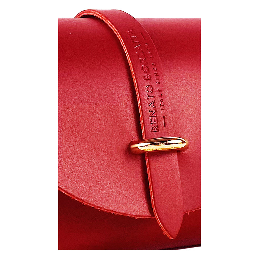 RB1001V | Borsa Piccola in Vera Pelle Made in Italy con Tracollina removibile e passante di chiusura in metallo Oro Lucido - Colore Rosso - Dimensioni: cm 16,5 x 11 x 8-4