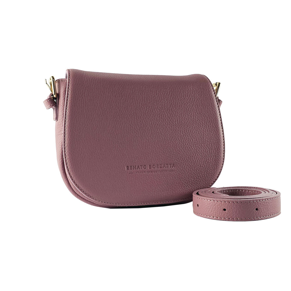 RB1002AZ | Genuine Leather Shoulder Bag Made in Italy with removable leather shoulder strap and attachments with shiny gold metal buckles - Antique Pink color - Dimensions: 26 x 20 x 10 cm-0