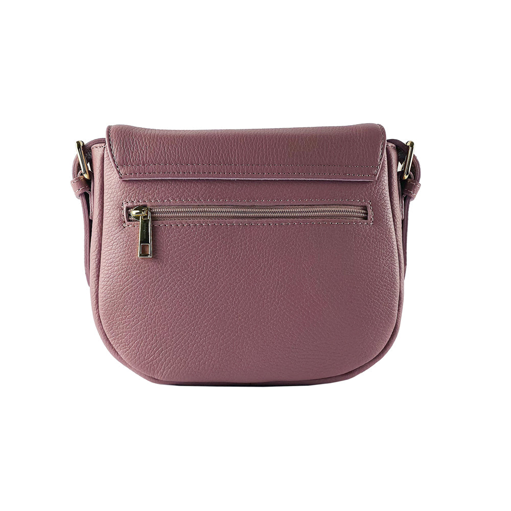 RB1002AZ | Genuine Leather Shoulder Bag Made in Italy with removable leather shoulder strap and attachments with shiny gold metal buckles - Antique Pink color - Dimensions: 26 x 20 x 10 cm-1