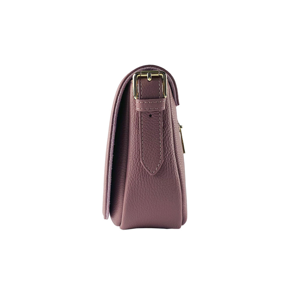 RB1002AZ | Genuine Leather Shoulder Bag Made in Italy with removable leather shoulder strap and attachments with shiny gold metal buckles - Antique Pink color - Dimensions: 26 x 20 x 10 cm-2