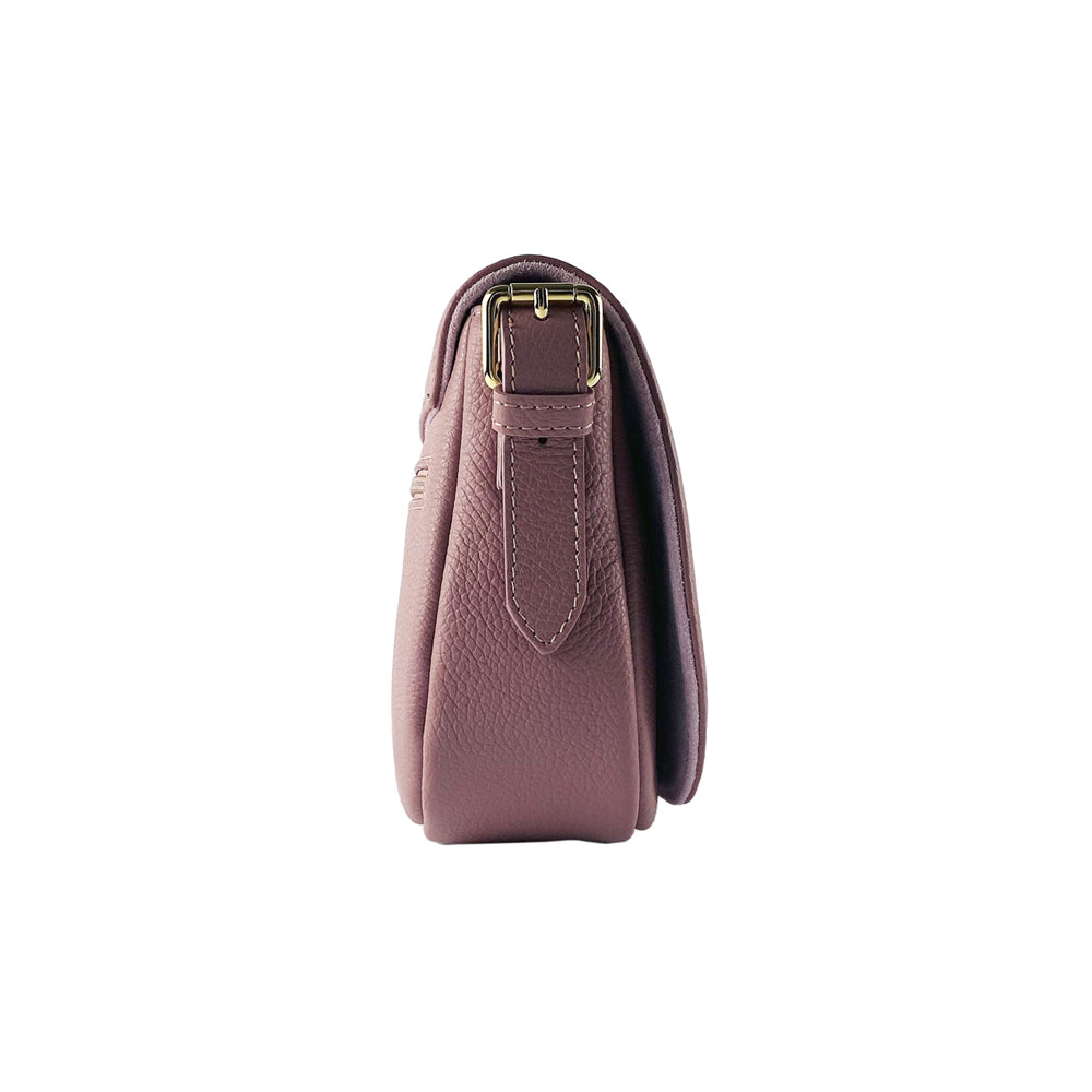 RB1002AZ | Genuine Leather Shoulder Bag Made in Italy with removable leather shoulder strap and attachments with shiny gold metal buckles - Antique Pink color - Dimensions: 26 x 20 x 10 cm-3