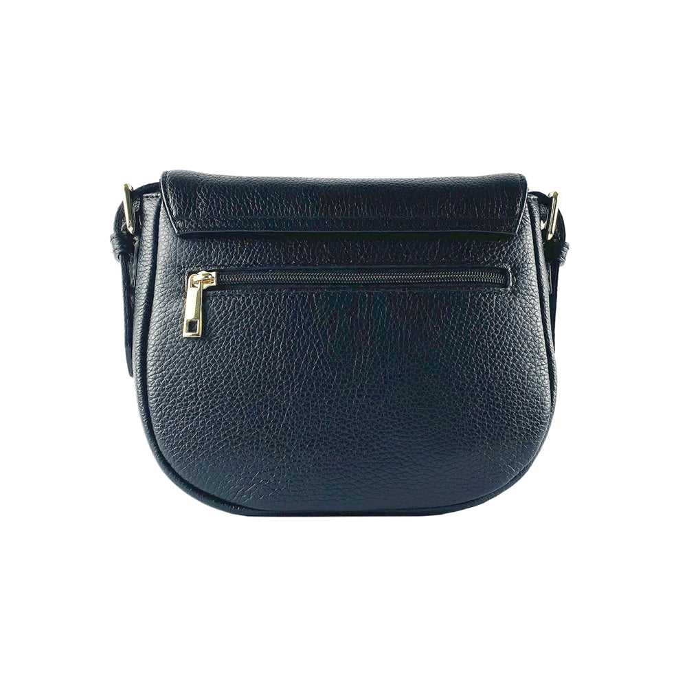 RB1002A | Borsa a Tracolla  in Vera Pelle Made in Italy con Tracolla removibile in pelle e attacchi con fibbie in metallo Oro Lucido - Colore Nero - Dimensioni: cm 26 x 20 x 10-4