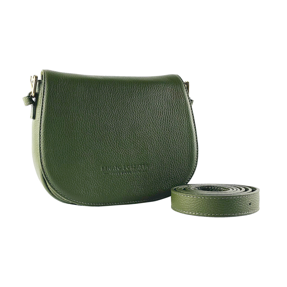 RB1002E | Genuine Leather Shoulder Bag Made in Italy with removable leather shoulder strap and attachments with shiny gold metal buckles - Green color - Dimensions: 26 x 20 x 10 cm-0