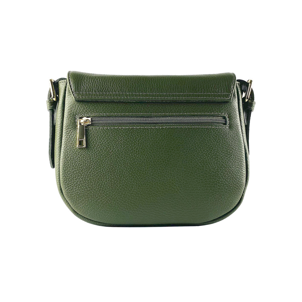 RB1002E | Borsa a Tracolla  in Vera Pelle Made in Italy con Tracolla removibile in pelle e attacchi con fibbie in metallo Oro Lucido - Colore Verde - Dimensioni: cm 26 x 20 x 10-1