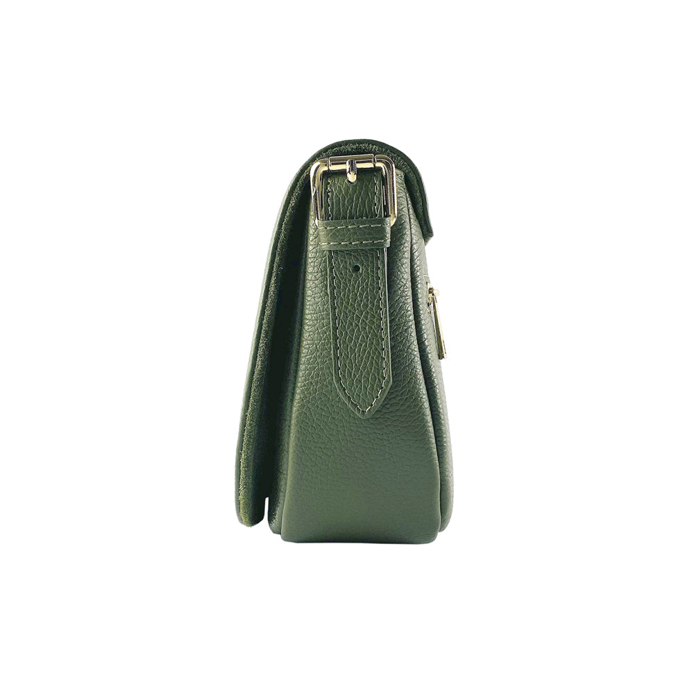 RB1002E | Genuine Leather Shoulder Bag Made in Italy with removable leather shoulder strap and attachments with shiny gold metal buckles - Green color - Dimensions: 26 x 20 x 10 cm-2