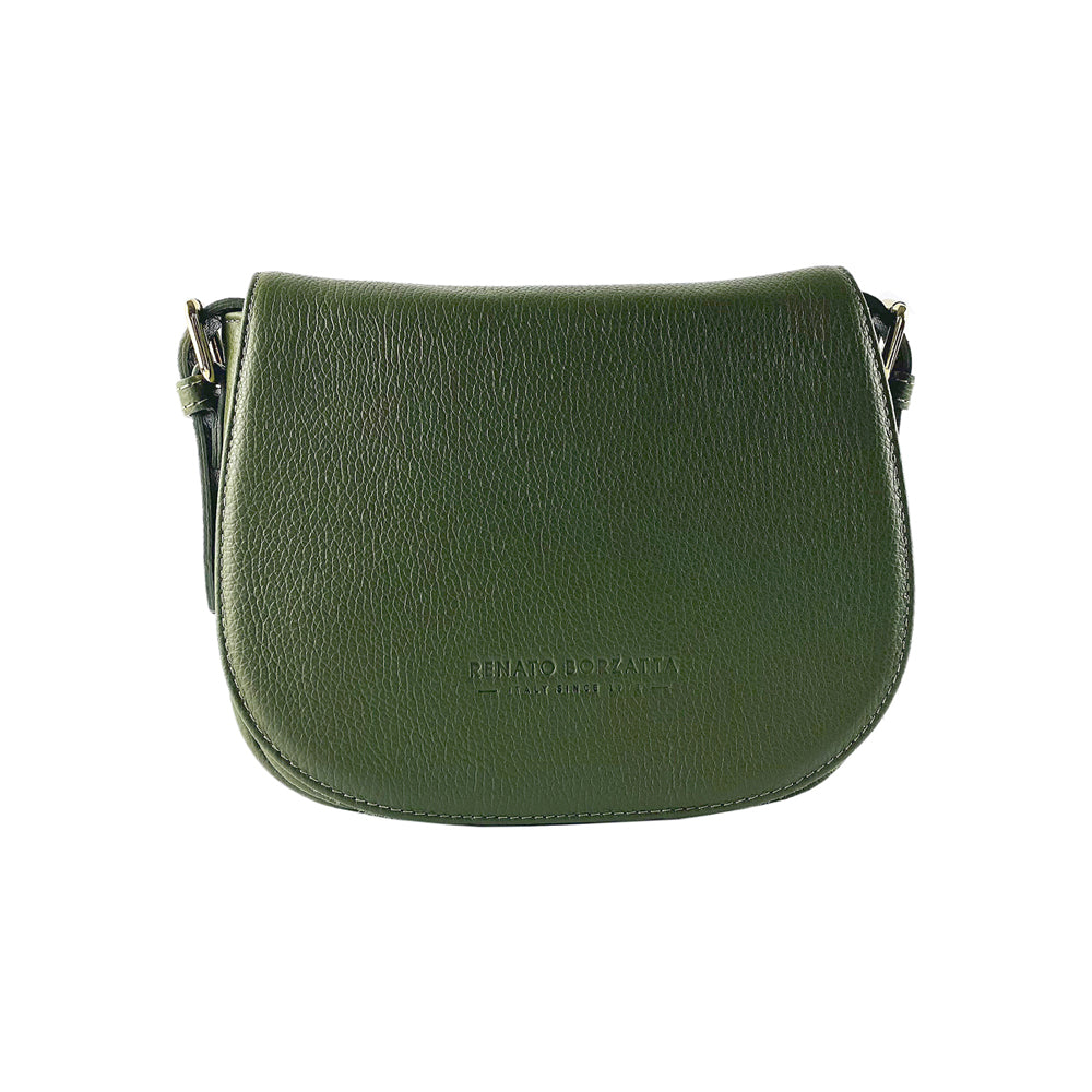 RB1002E | Genuine Leather Shoulder Bag Made in Italy with removable leather shoulder strap and attachments with shiny gold metal buckles - Green color - Dimensions: 26 x 20 x 10 cm-4