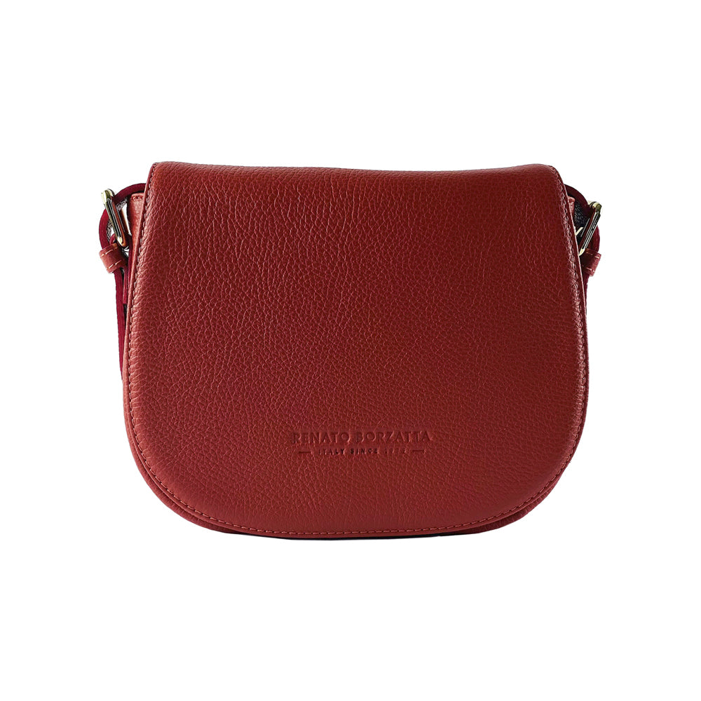 RB1002V | Borsa a Tracolla  in Vera Pelle Made in Italy con Tracolla removibile in pelle e attacchi con fibbie in metallo Oro Lucido - Colore Rosso - Dimensioni: cm 26 x 20 x 10-4