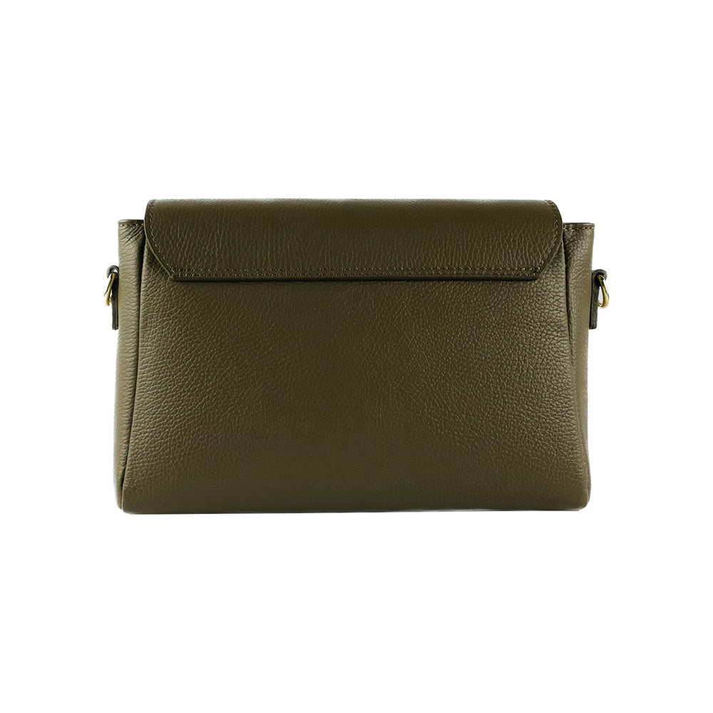 RB1003AQ | Borsa a Tracolla in Vera Pelle Made in Italy con Tracolla intrecciata removibile e attacchi con moschettoni in metallo Oro Lucido - Colore Taupe - Dimensioni: cm 28 x 19 x 9-1