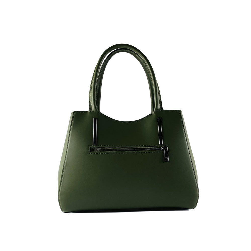 RB1004E | Borsa a Mano in Vera Pelle Made in Italy con Tracollina removibile e attacchi con moschettoni in metallo Canna di Fucile - Colore Verde - Dimensioni: cm 33 x 25 x 15 + Manici 13 cm-1