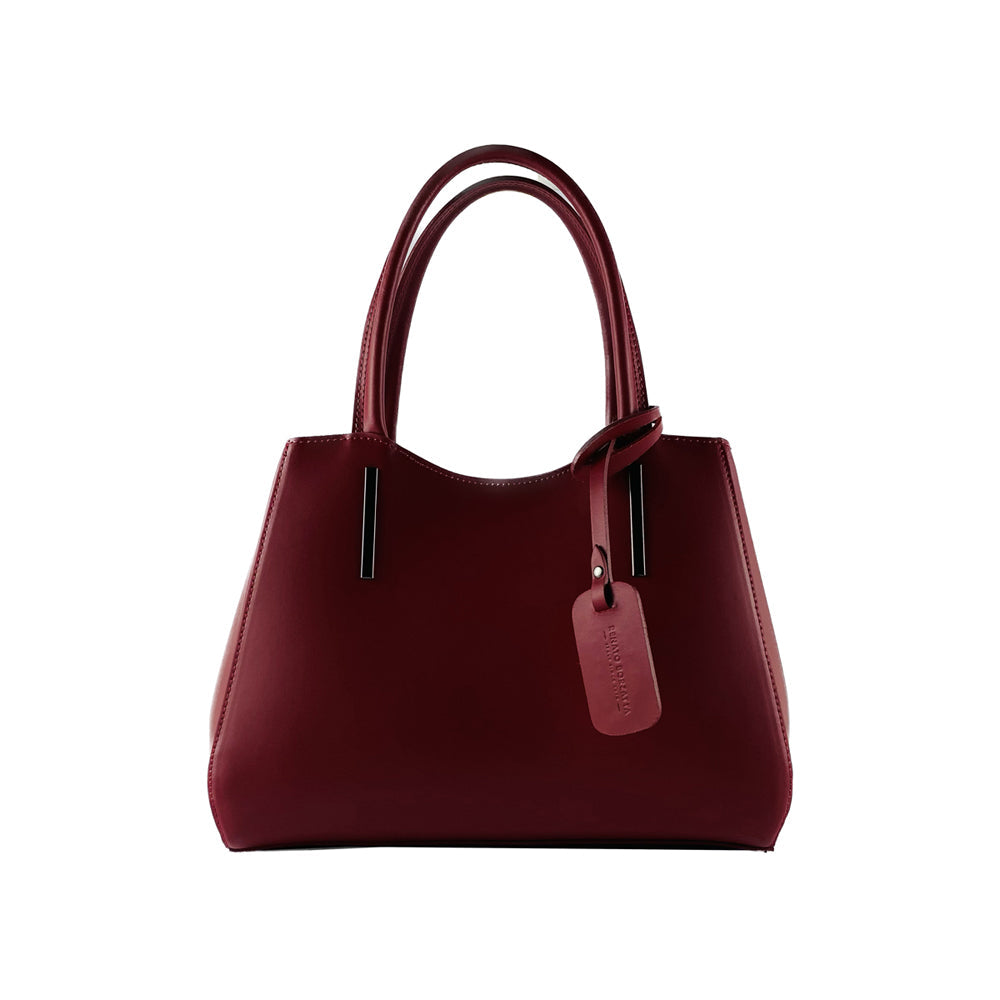 RB1004V | Borsa a Mano in Vera Pelle Made in Italy con Tracollina removibile e attacchi con moschettoni in metallo Canna di Fucile - Colore Rosso - Dimensioni: cm 33 x 25 x 15 + Manici 13 cm-0