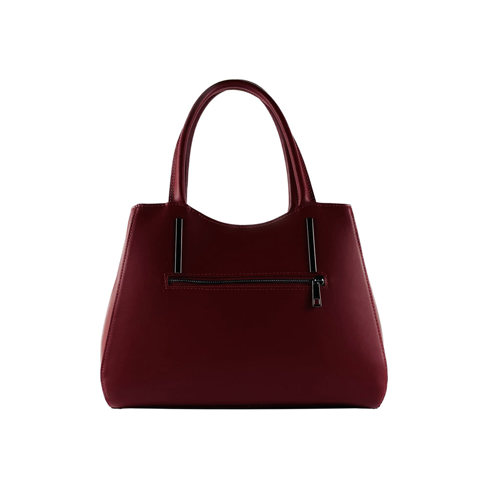 RB1004V | Borsa a Mano in Vera Pelle Made in Italy con Tracollina removibile e attacchi con moschettoni in metallo Canna di Fucile - Colore Rosso - Dimensioni: cm 33 x 25 x 15 + Manici 13 cm-1