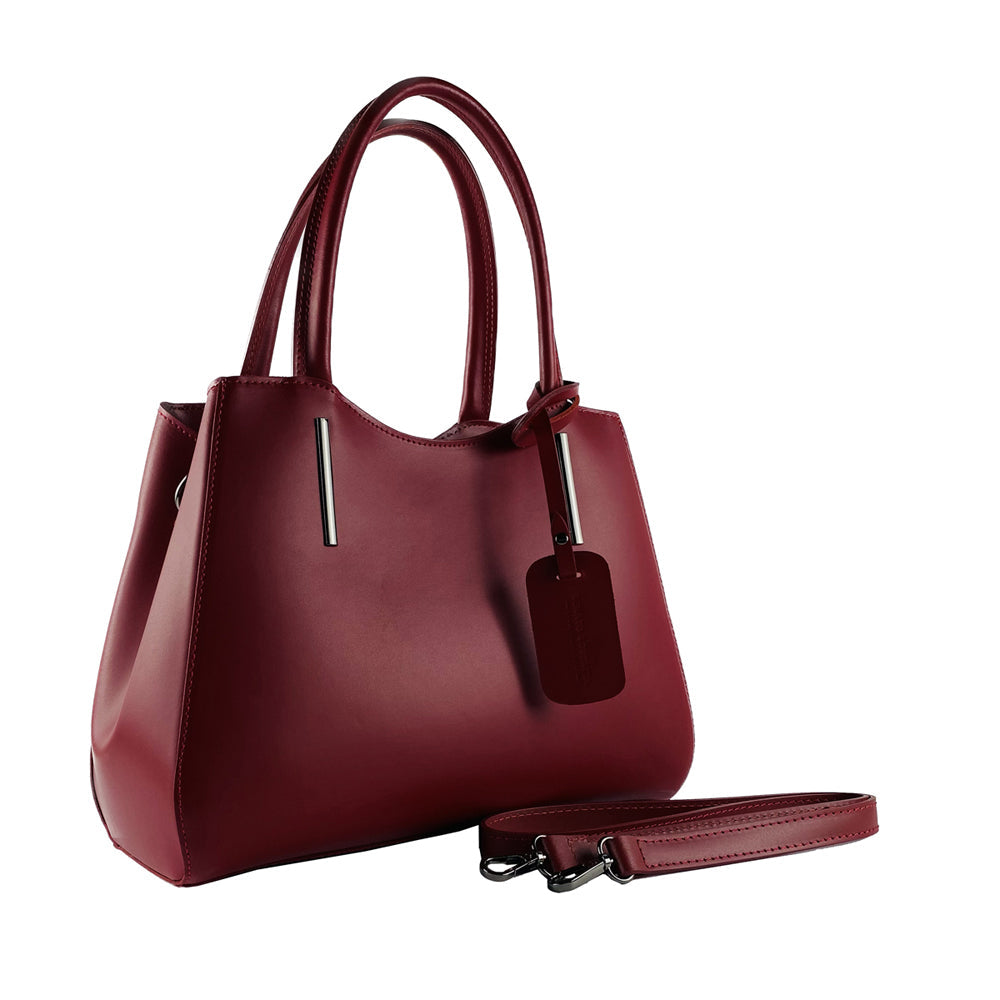 RB1004V | Borsa a Mano in Vera Pelle Made in Italy con Tracollina removibile e attacchi con moschettoni in metallo Canna di Fucile - Colore Rosso - Dimensioni: cm 33 x 25 x 15 + Manici 13 cm-2