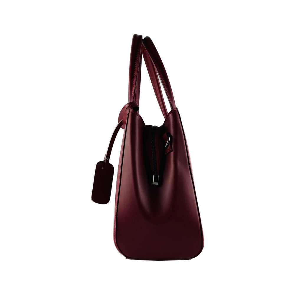 RB1004V | Borsa a Mano in Vera Pelle Made in Italy con Tracollina removibile e attacchi con moschettoni in metallo Canna di Fucile - Colore Rosso - Dimensioni: cm 33 x 25 x 15 + Manici 13 cm-3