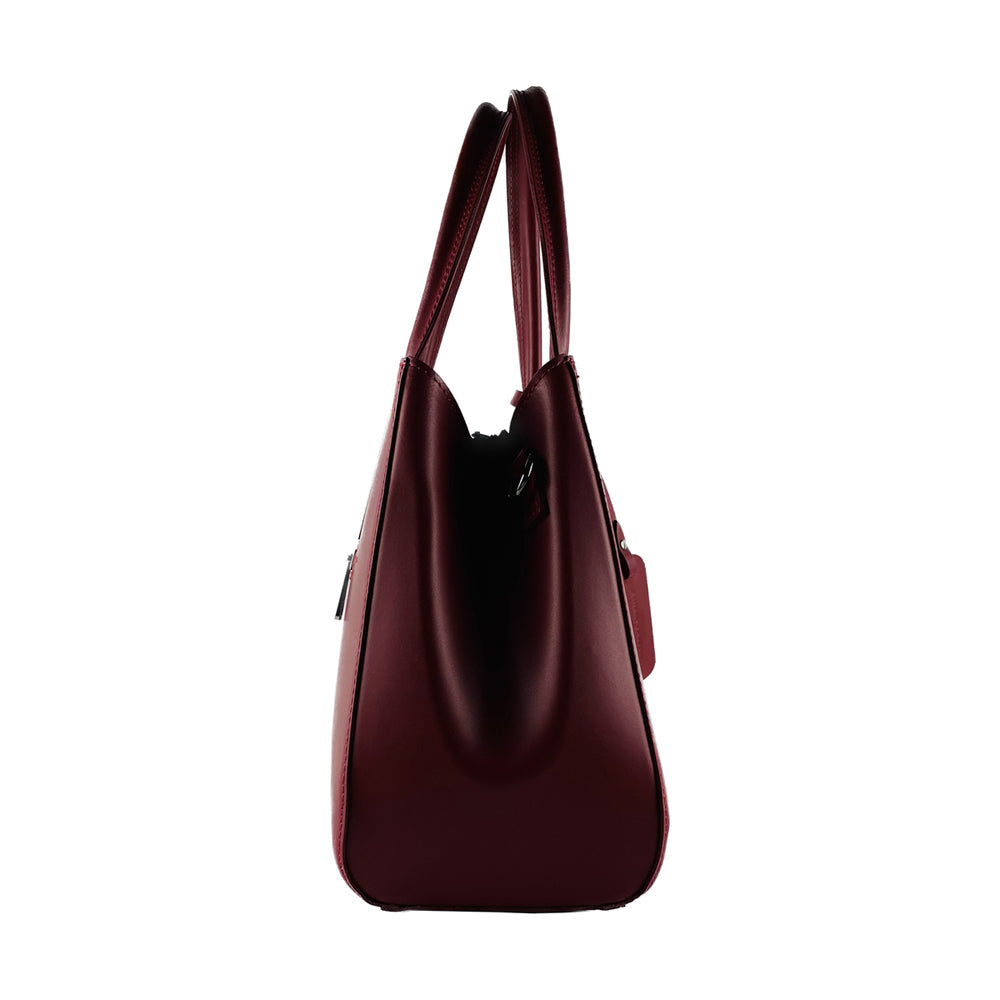 RB1004V | Borsa a Mano in Vera Pelle Made in Italy con Tracollina removibile e attacchi con moschettoni in metallo Canna di Fucile - Colore Rosso - Dimensioni: cm 33 x 25 x 15 + Manici 13 cm-4