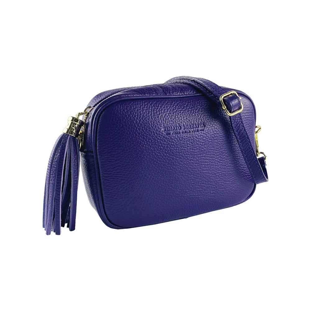 RB1007Y | Tracollina  Donna in Vera Pelle Made in Italy.Tracolla removibile. Attacchi con moschettoni in metallo Oro Lucido - Colore Viola - Dimensioni: cm 20 x 15 x 7-0