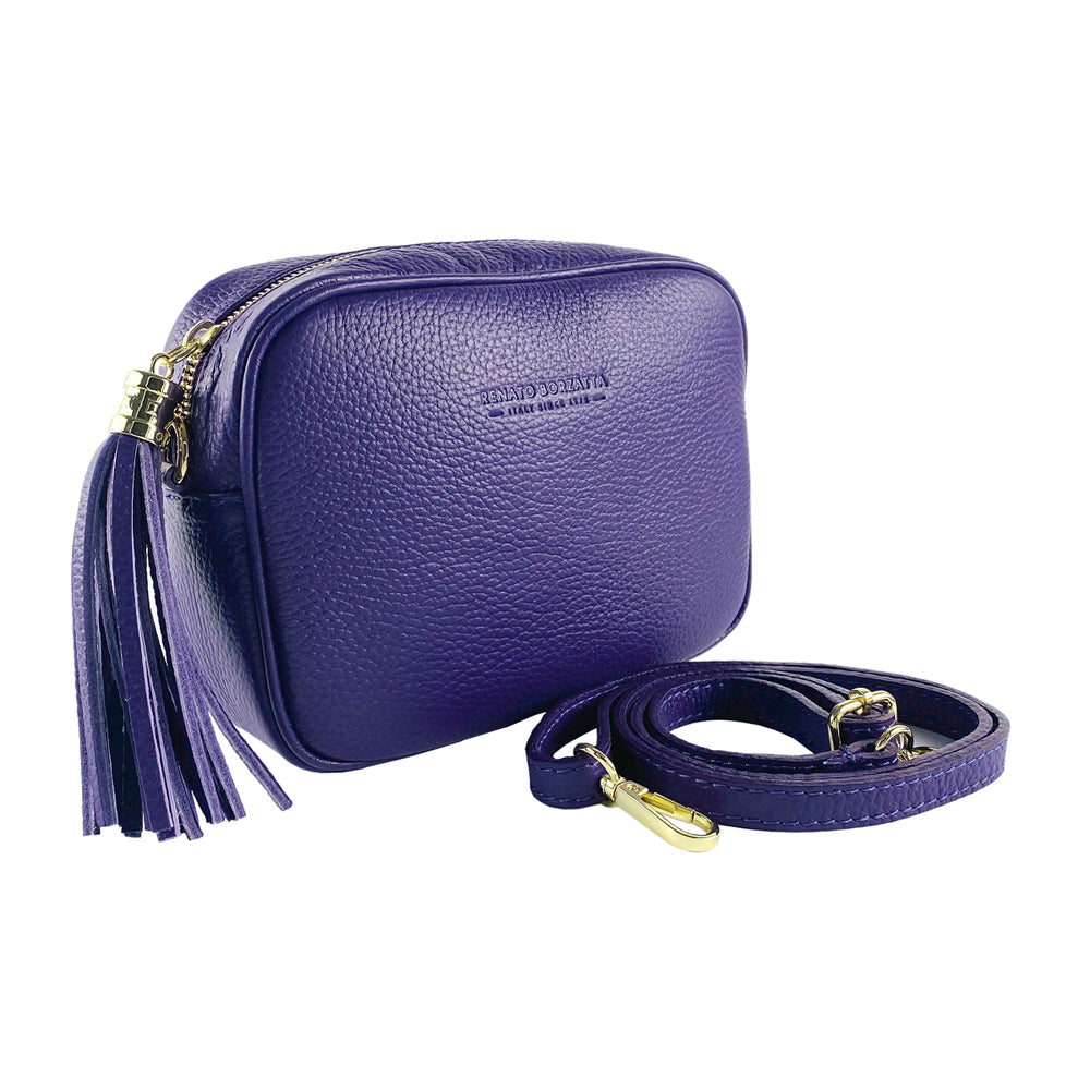 RB1007Y | Tracollina  Donna in Vera Pelle Made in Italy.Tracolla removibile. Attacchi con moschettoni in metallo Oro Lucido - Colore Viola - Dimensioni: cm 20 x 15 x 7-2