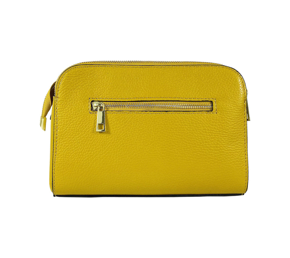 RB1011AR | Women's Shoulder Bag in Genuine Leather Made in Italy. Removable shoulder strap. Attachments with shiny gold metal snap hooks - Mustard colour - Dimensions: cm 25 x 17 x 10-3