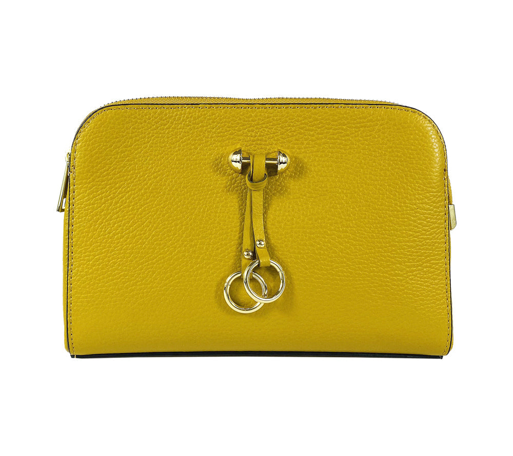 RB1011AR | Women's Shoulder Bag in Genuine Leather Made in Italy. Removable shoulder strap. Attachments with shiny gold metal snap hooks - Mustard colour - Dimensions: cm 25 x 17 x 10-1