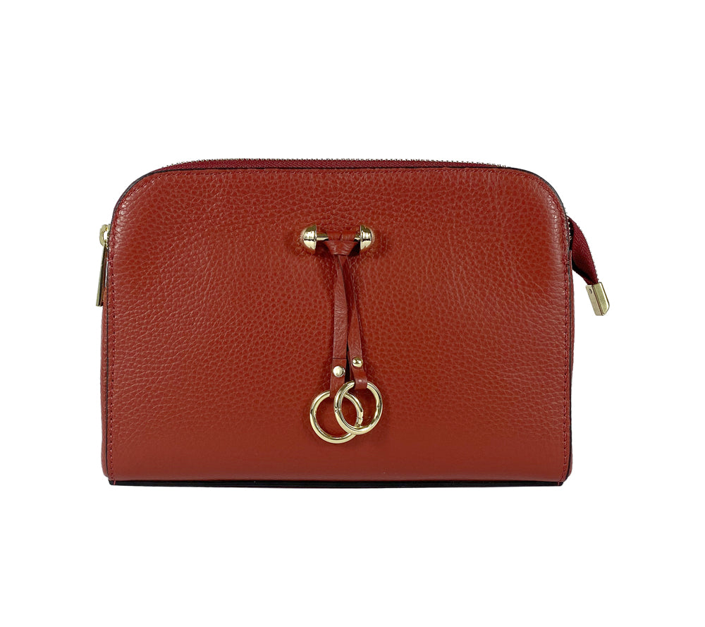 RB1011V | Women's shoulder bag in genuine leather Made in Italy. Removable shoulder strap. Attachments with shiny gold metal snap hooks - Red color - Dimensions: 25 x 17 x 10 cm-1