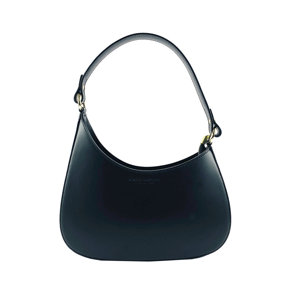 RB1013A | Borsa Donna a spalla e Tracolla removibili in Vera Pelle Made in Italy. Attacchi con moschettoni in metallo Oro Lucido - Colore Nero - Dimensioni: cm 28 x 6 x 25 + 12 (manico)-1