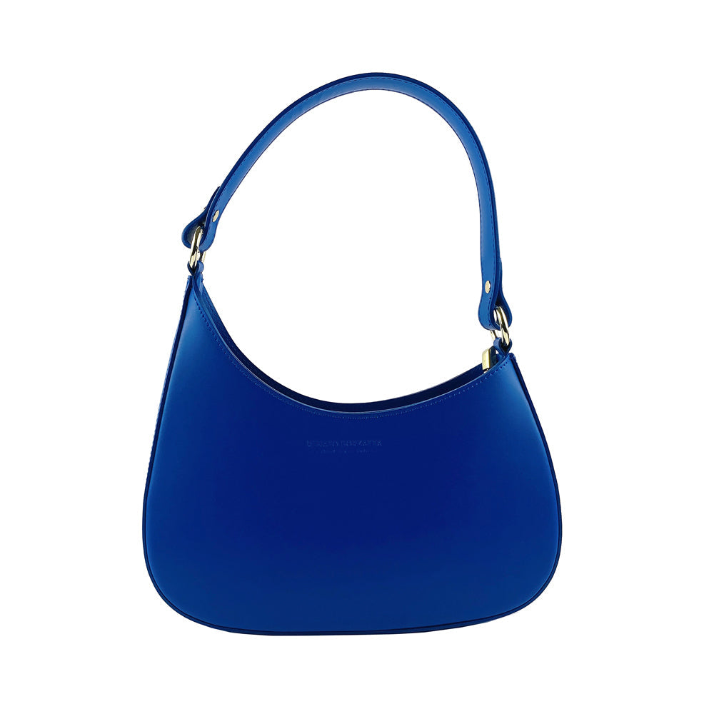 RB1013CH | Borsa Donna a spalla e Tracolla removibili in Vera Pelle Made in Italy. Attacchi con moschettoni in metallo Oro Lucido - Colore Blu Royal - Dimensioni: cm 28 x 6 x 25 + 12 (manico)-1