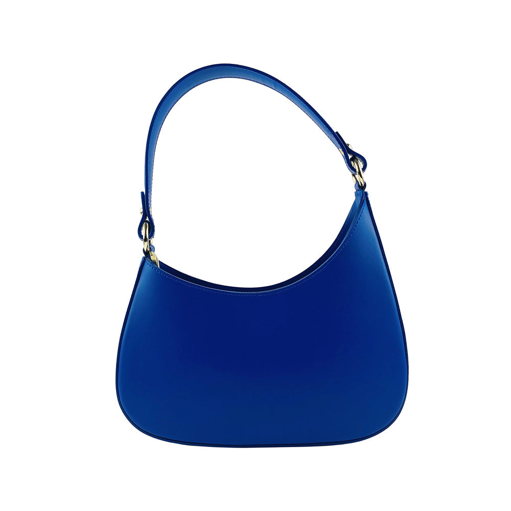 RB1013CH | Women's Shoulder Bag and Removable Shoulder Strap in Genuine Leather Made in Italy. Attachments with shiny gold metal snap hooks - Royal Blue Color - Dimensions: cm 28 x 6 x 25 + 12 (handle)