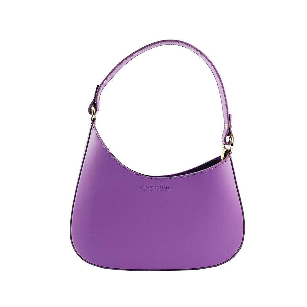 RB1013CI | Women's Shoulder Bag and Removable Shoulder Strap in Genuine Leather Made in Italy. Attachments with shiny gold metal snap hooks - Lilac color - Dimensions: cm 28 x 6 x 25 + 12 (handle)