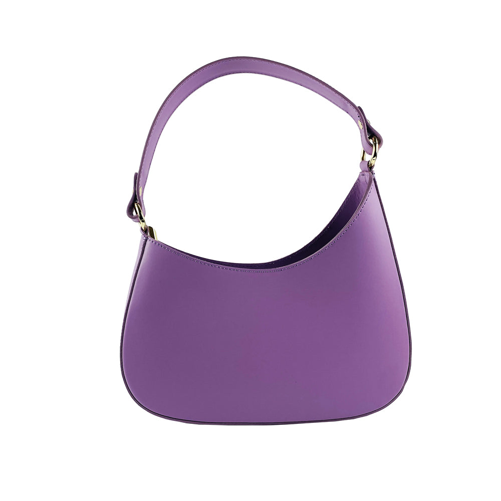 RB1013CI | Women's Shoulder Bag and Removable Shoulder Strap in Genuine Leather Made in Italy. Attachments with shiny gold metal snap hooks - Lilac color - Dimensions: cm 28 x 6 x 25 + 12 (handle)