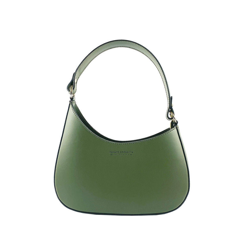 RB1013E | Borsa Donna a spalla e Tracolla removibili in Vera Pelle Made in Italy. Attacchi con moschettoni in metallo Oro Lucido - Colore Verde - Dimensioni: cm 28 x 6 x 25 + 12 (manico)-1