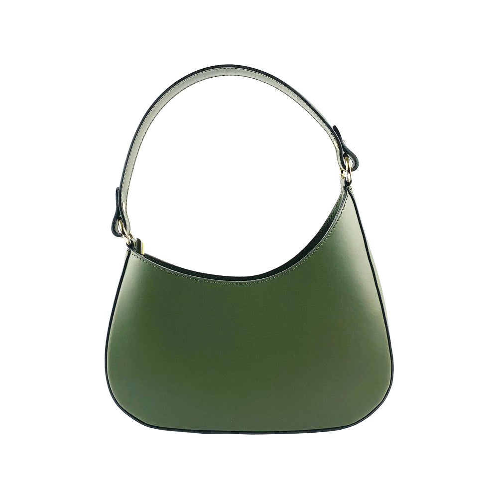 RB1013E | Borsa Donna a spalla e Tracolla removibili in Vera Pelle Made in Italy. Attacchi con moschettoni in metallo Oro Lucido - Colore Verde - Dimensioni: cm 28 x 6 x 25 + 12 (manico)-2