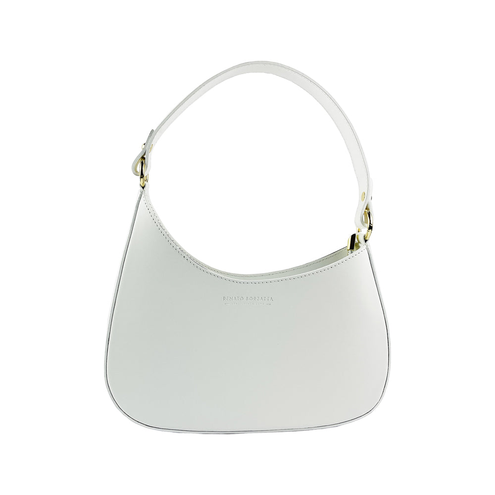 RB1013W | Borsa Donna a spalla e Tracolla removibili in Vera Pelle Made in Italy. Attacchi con moschettoni in metallo Oro Lucido - Colore Bianco - Dimensioni: cm 28 x 6 x 25 + 12 (manico)-1