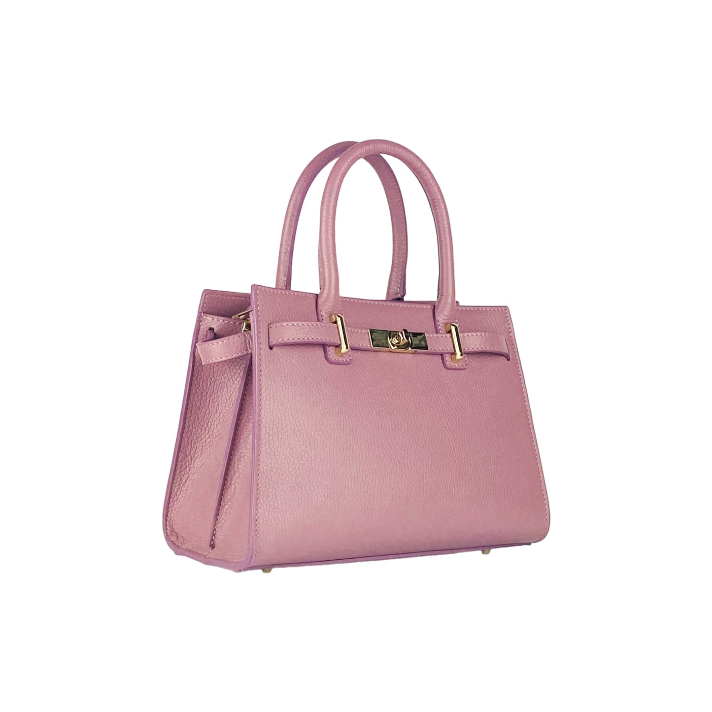 RB1016AZ | Borsa Donna a Mano in Vera Pelle Made in Italy con tracolla removibile. Moschettoni in metallo Oro Lucido - Colore Rosa Antico - Dimensioni: cm 28 x 20 x 14 + 12,5-1