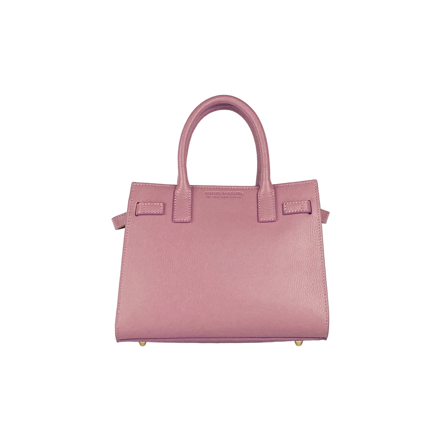 RB1016AZ | Borsa Donna a Mano in Vera Pelle Made in Italy con tracolla removibile. Moschettoni in metallo Oro Lucido - Colore Rosa Antico - Dimensioni: cm 28 x 20 x 14 + 12,5-3