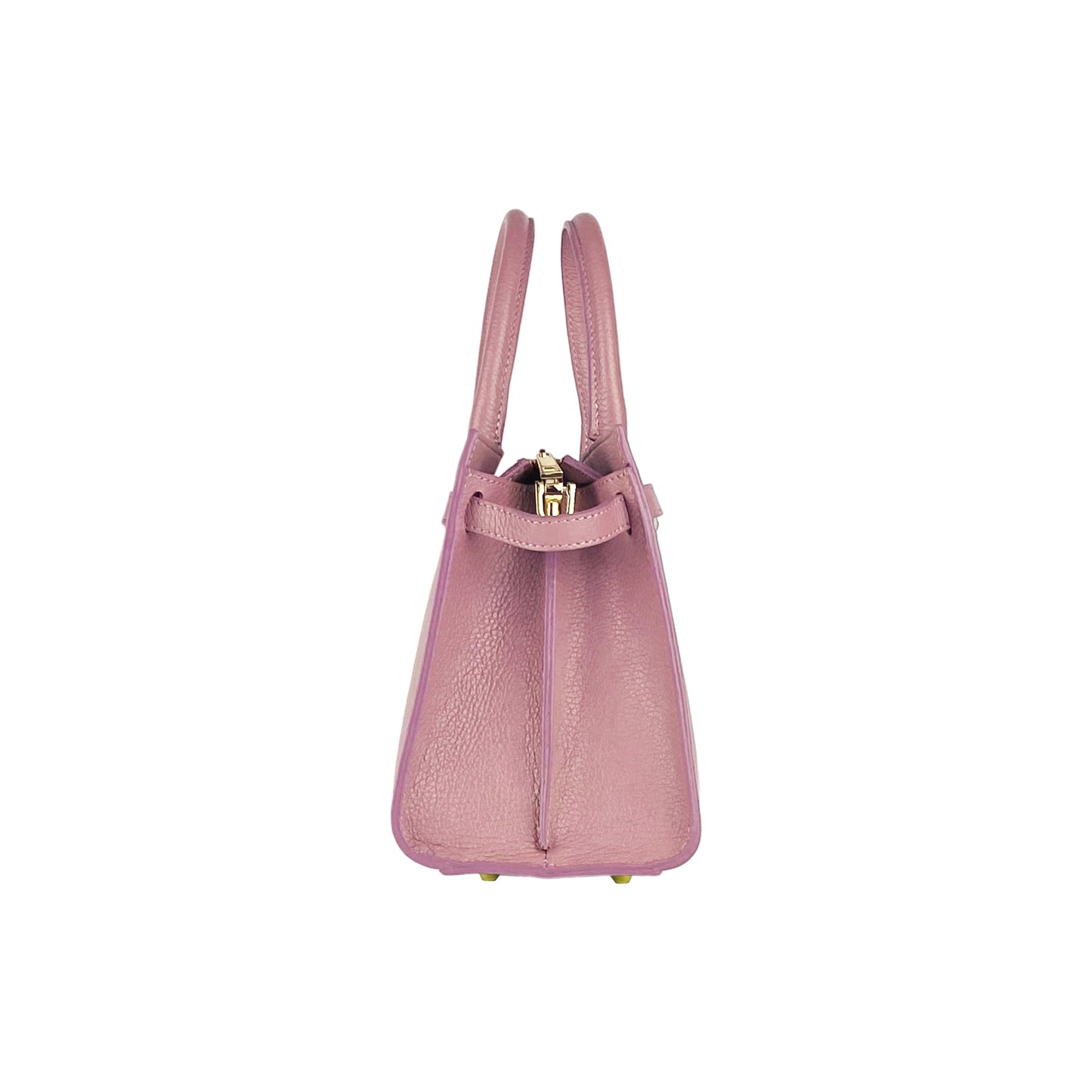 RB1016AZ | Borsa Donna a Mano in Vera Pelle Made in Italy con tracolla removibile. Moschettoni in metallo Oro Lucido - Colore Rosa Antico - Dimensioni: cm 28 x 20 x 14 + 12,5-4