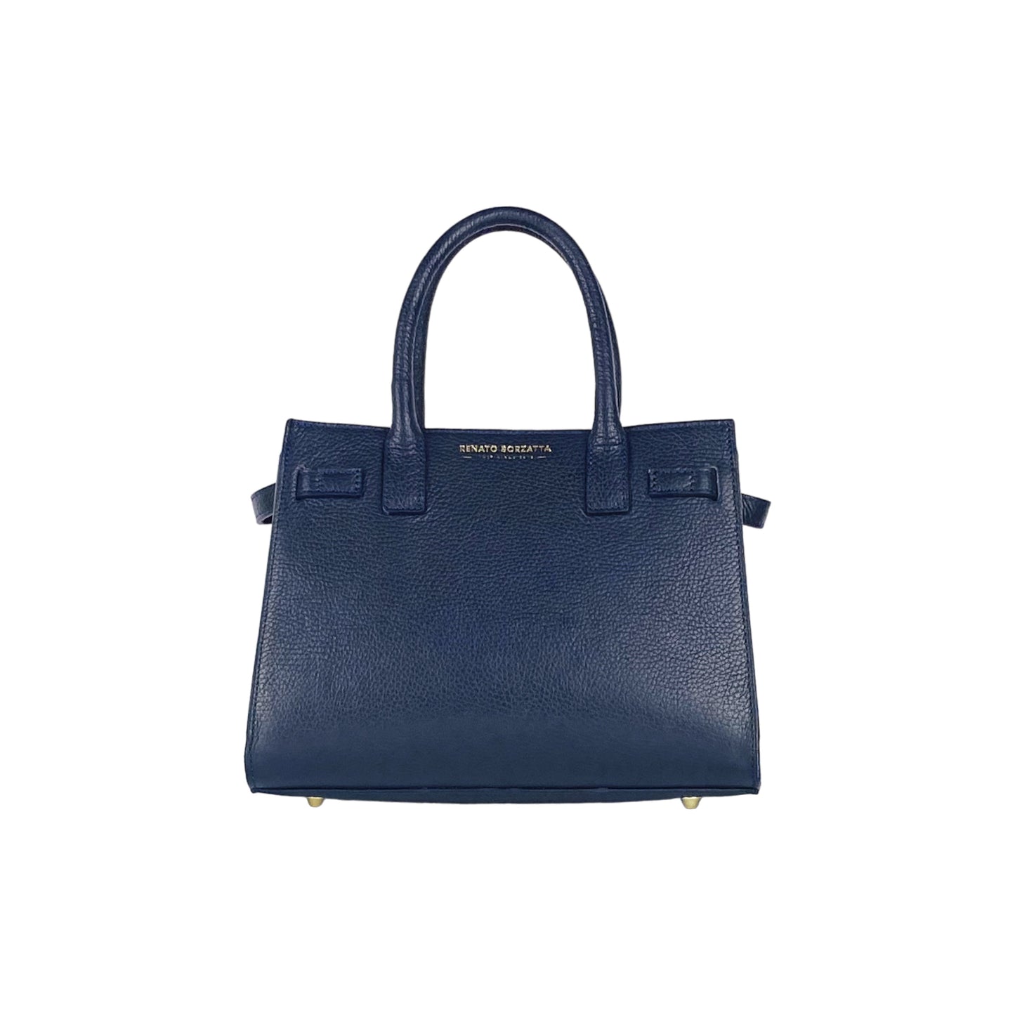 RB1016D | Borsa Donna a Mano in Vera Pelle Made in Italy con tracolla removibile. Attacchi con moschettoni in metallo Oro Lucido - Colore Blu - Dimensioni: cm 28 x 20 x 14 + 12,5-3